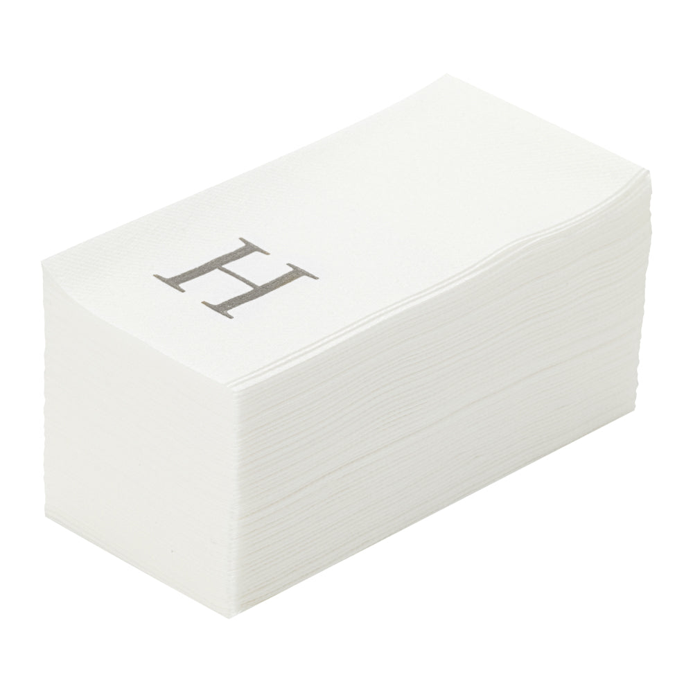 Luxenap Rectangle Silver Letter H White Paper Linen-Feel Guest Towel / Napkin - Air Laid, Sans Serif Font - 15 3/4" x 8" - 50 count box