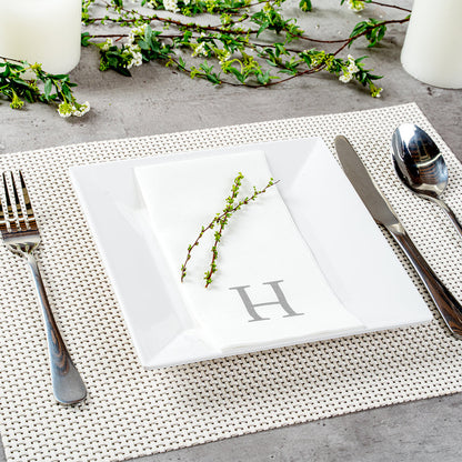 Luxenap Rectangle Silver Letter H White Paper Linen-Feel Guest Towel / Napkin - Air Laid, Sans Serif Font - 15 3/4" x 8" - 50 count box