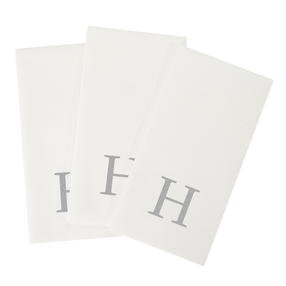 Luxenap Rectangle Silver Letter H White Paper Linen-Feel Guest Towel / Napkin - Air Laid, Sans Serif Font - 15 3/4" x 8" - 50 count box