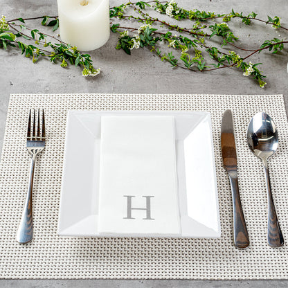 Luxenap Rectangle Silver Letter H White Paper Linen-Feel Guest Towel / Napkin - Air Laid, Sans Serif Font - 15 3/4" x 8" - 50 count box
