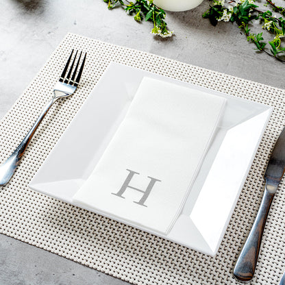 Luxenap Rectangle Silver Letter H White Paper Linen-Feel Guest Towel / Napkin - Air Laid, Sans Serif Font - 15 3/4" x 8" - 50 count box