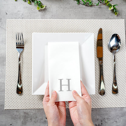 Luxenap Rectangle Silver Letter H White Paper Linen-Feel Guest Towel / Napkin - Air Laid, Sans Serif Font - 15 3/4" x 8" - 2000 count box
