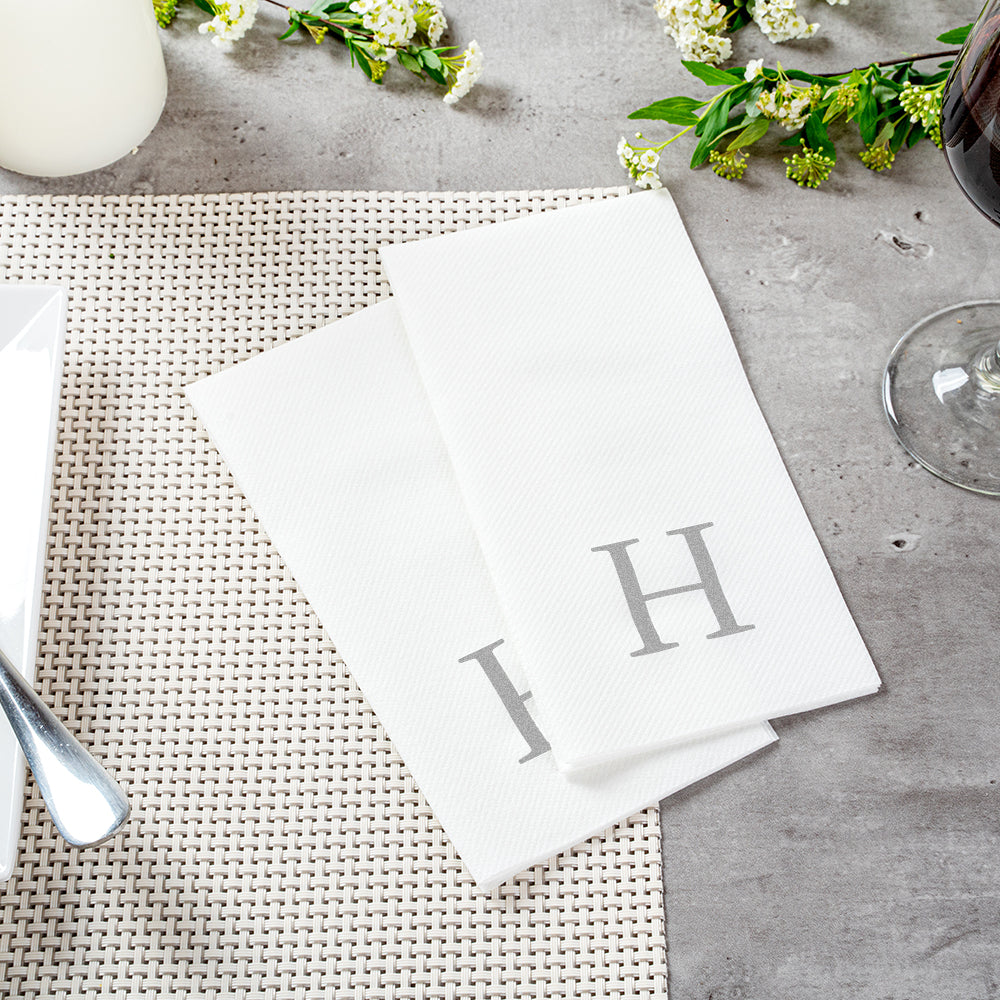 Luxenap Rectangle Silver Letter H White Paper Linen-Feel Guest Towel / Napkin - Air Laid, Sans Serif Font - 15 3/4" x 8" - 2000 count box
