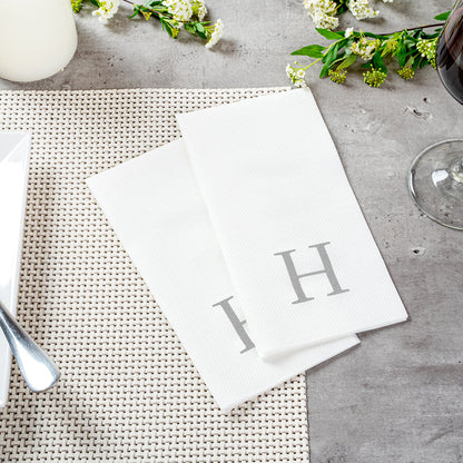 Luxenap Rectangle Silver Letter H White Paper Linen-Feel Guest Towel / Napkin - Air Laid, Sans Serif Font - 15 3/4" x 8" - 2000 count box