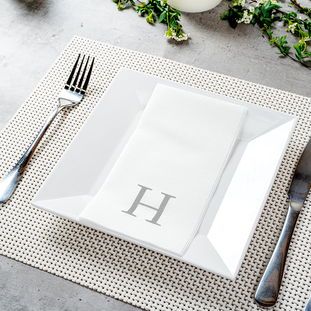 Luxenap Rectangle Silver Letter H White Paper Linen-Feel Guest Towel / Napkin - Air Laid, Sans Serif Font - 15 3/4" x 8" - 2000 count box