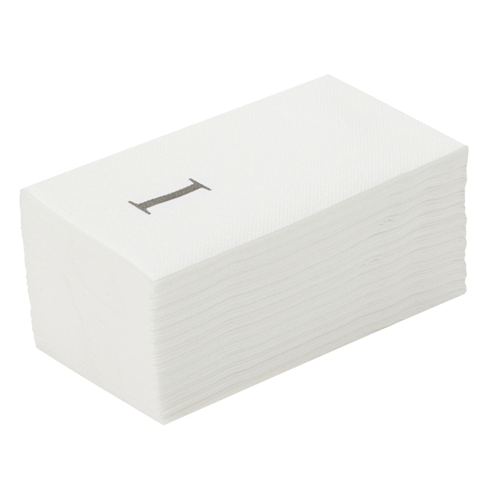 Luxenap Rectangle Silver Letter I White Paper Linen-Feel Guest Towel / Napkin - Air Laid, Sans Serif Font - 15 3/4" x 8" - 2000 count box