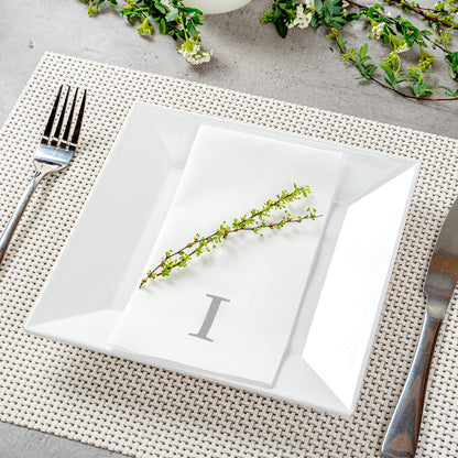 Luxenap Rectangle Silver Letter I White Paper Linen-Feel Guest Towel / Napkin - Air Laid, Sans Serif Font - 15 3/4" x 8" - 50 count box