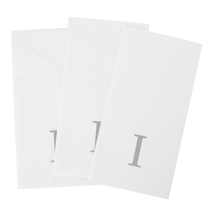 Luxenap Rectangle Silver Letter I White Paper Linen-Feel Guest Towel / Napkin - Air Laid, Sans Serif Font - 15 3/4" x 8" - 50 count box