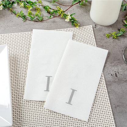 Luxenap Rectangle Silver Letter I White Paper Linen-Feel Guest Towel / Napkin - Air Laid, Sans Serif Font - 15 3/4" x 8" - 50 count box