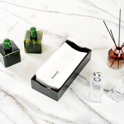 Luxenap Rectangle Silver Letter I White Paper Linen-Feel Guest Towel / Napkin - Air Laid, Sans Serif Font - 15 3/4" x 8" - 50 count box
