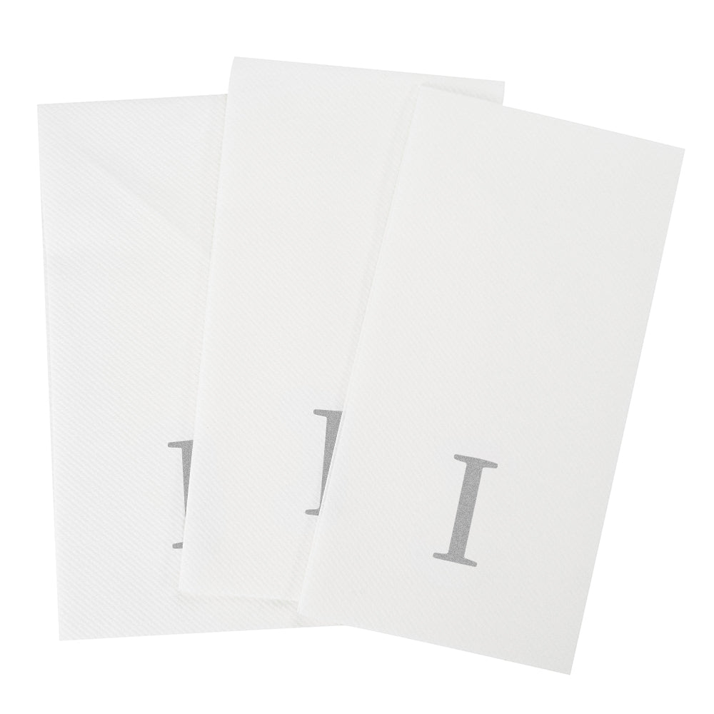 Luxenap Rectangle Silver Letter I White Paper Linen-Feel Guest Towel / Napkin - Air Laid, Sans Serif Font - 15 3/4" x 8" - 2000 count box