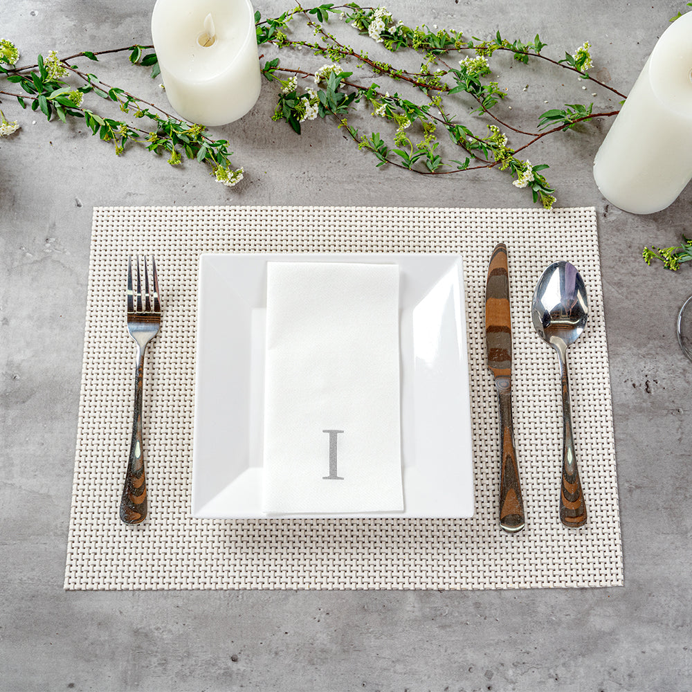 Luxenap Rectangle Silver Letter I White Paper Linen-Feel Guest Towel / Napkin - Air Laid, Sans Serif Font - 15 3/4" x 8" - 2000 count box