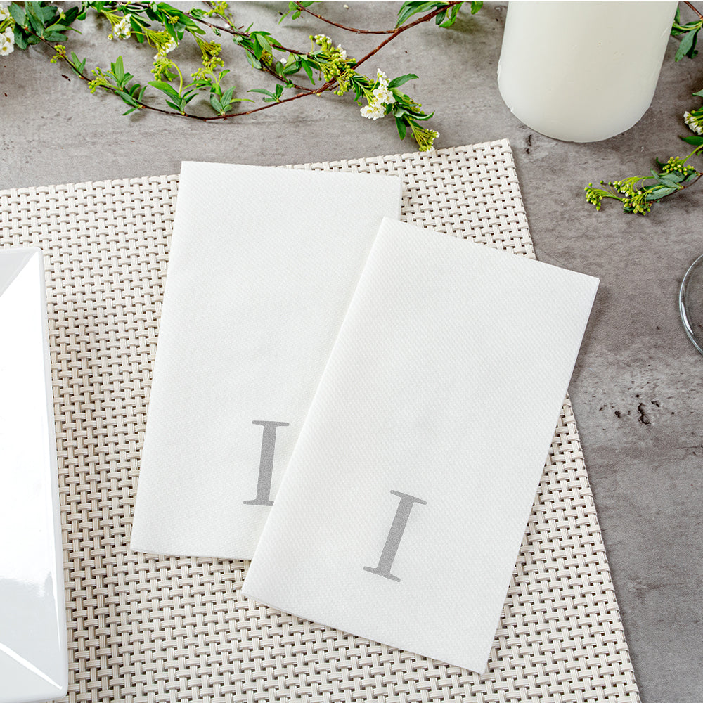 Luxenap Rectangle Silver Letter I White Paper Linen-Feel Guest Towel / Napkin - Air Laid, Sans Serif Font - 15 3/4" x 8" - 2000 count box
