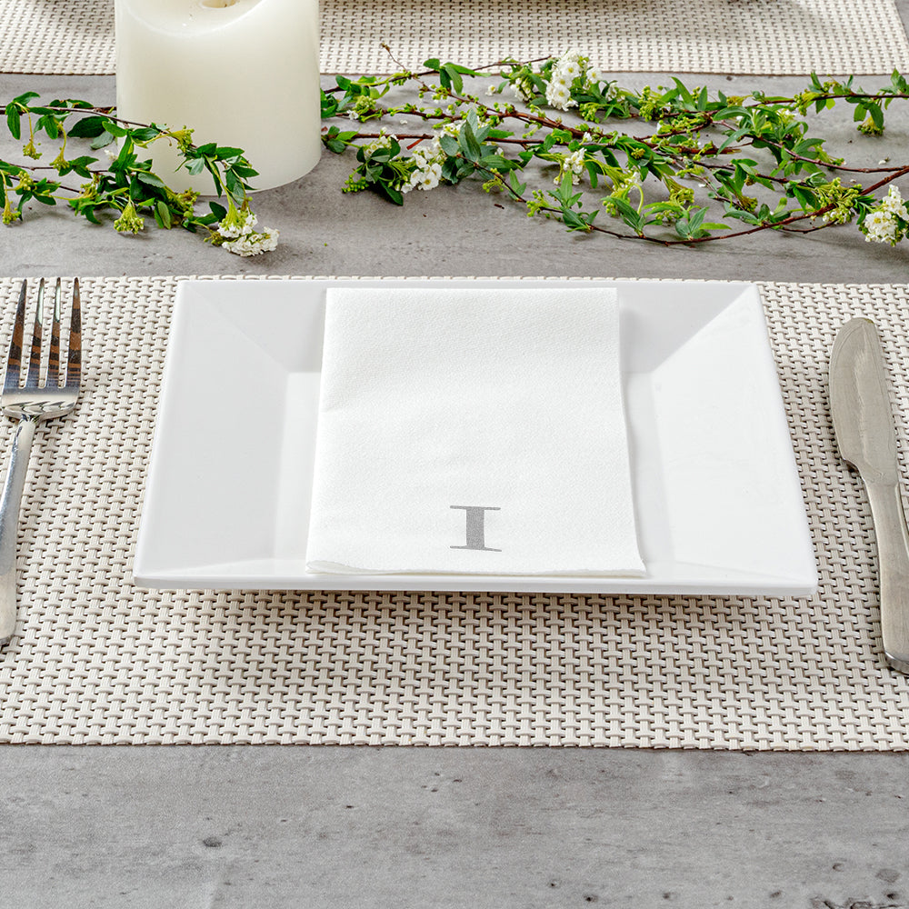 Luxenap Rectangle Silver Letter I White Paper Linen-Feel Guest Towel / Napkin - Air Laid, Sans Serif Font - 15 3/4" x 8" - 2000 count box