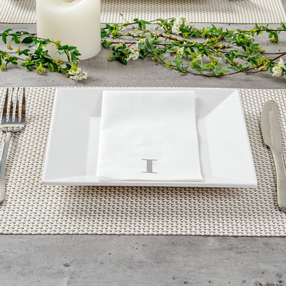 Luxenap Rectangle Silver Letter I White Paper Linen-Feel Guest Towel / Napkin - Air Laid, Sans Serif Font - 15 3/4" x 8" - 2000 count box