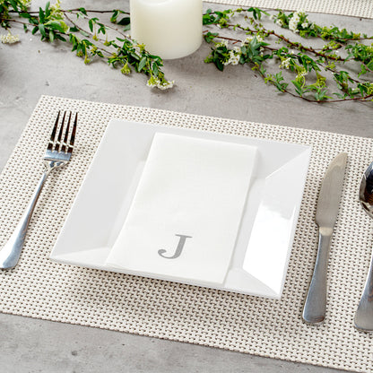 Luxenap Rectangle Silver Letter J White Paper Linen-Feel Guest Towel / Napkin - Air Laid, Sans Serif Font - 15 3/4" x 8" - 2000 count box
