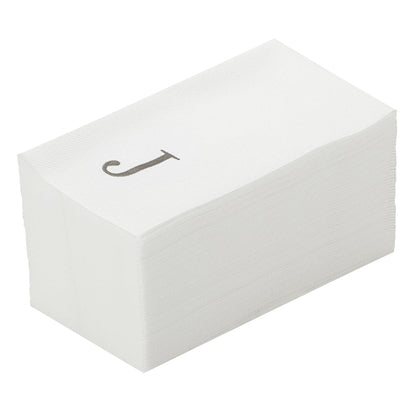 Luxenap Rectangle Silver Letter J White Paper Linen-Feel Guest Towel / Napkin - Air Laid, Sans Serif Font - 15 3/4" x 8" - 50 count box