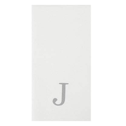Luxenap Rectangle Silver Letter J White Paper Linen-Feel Guest Towel / Napkin - Air Laid, Sans Serif Font - 15 3/4" x 8" - 50 count box
