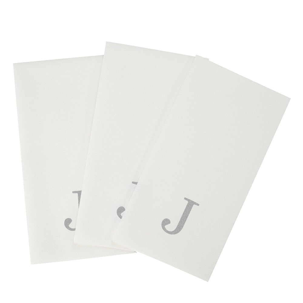 Luxenap Rectangle Silver Letter J White Paper Linen-Feel Guest Towel / Napkin - Air Laid, Sans Serif Font - 15 3/4" x 8" - 50 count box
