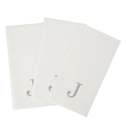 Luxenap Rectangle Silver Letter J White Paper Linen-Feel Guest Towel / Napkin - Air Laid, Sans Serif Font - 15 3/4" x 8" - 50 count box