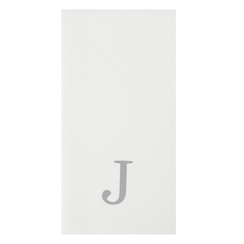 Luxenap Rectangle Silver Letter J White Paper Linen-Feel Guest Towel / Napkin - Air Laid, Sans Serif Font - 15 3/4" x 8" - 2000 count box