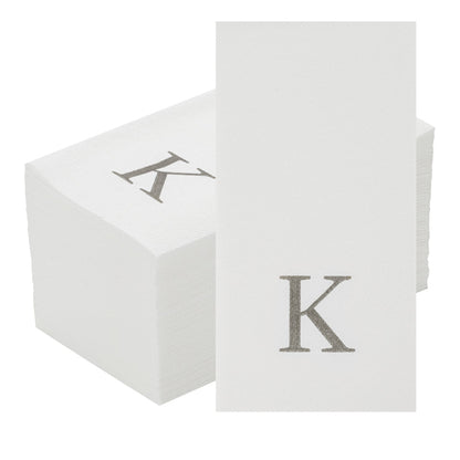 Luxenap Rectangle Silver Letter K White Paper Linen-Feel Guest Towel / Napkin - Air Laid, Sans Serif Font - 15 3/4" x 8" - 50 count box