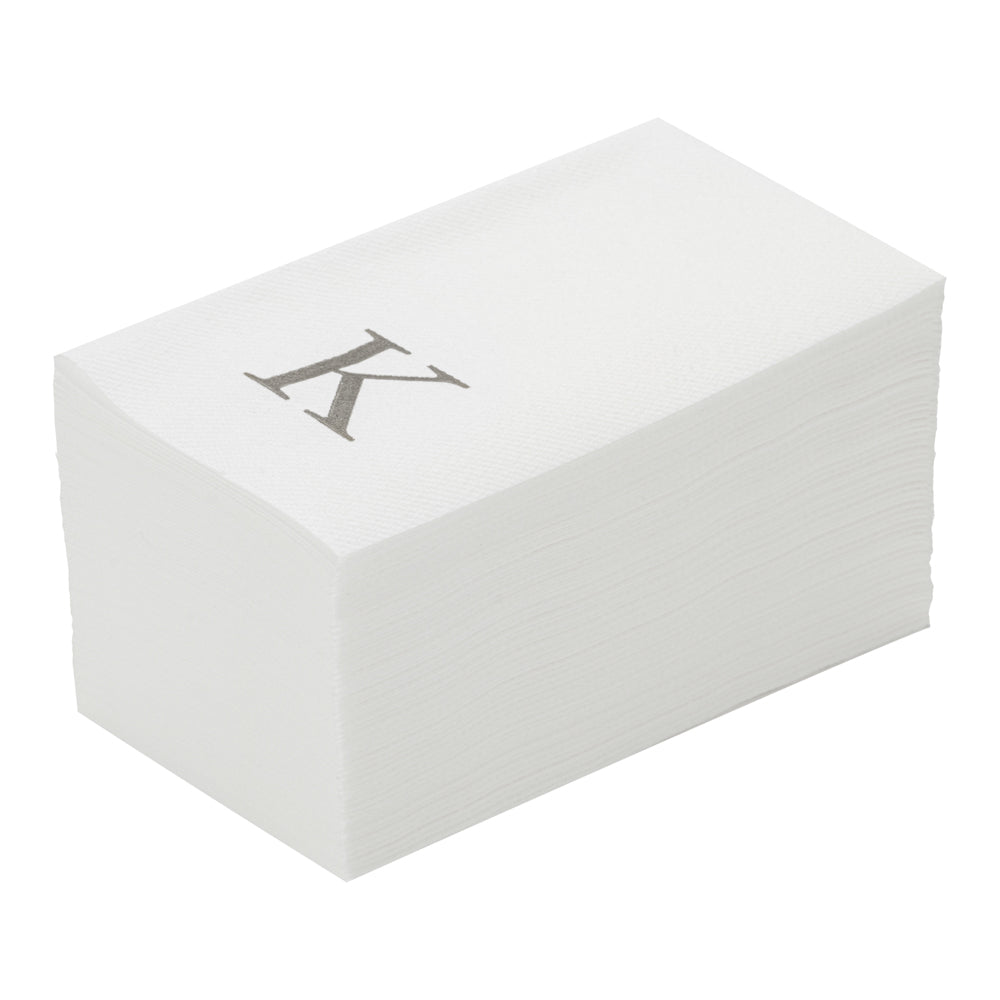 Luxenap Rectangle Silver Letter K White Paper Linen-Feel Guest Towel / Napkin - Air Laid, Sans Serif Font - 15 3/4" x 8" - 50 count box