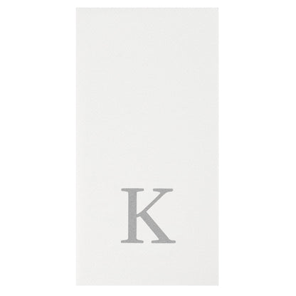Luxenap Rectangle Silver Letter K White Paper Linen-Feel Guest Towel / Napkin - Air Laid, Sans Serif Font - 15 3/4" x 8" - 50 count box