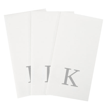 Luxenap Rectangle Silver Letter K White Paper Linen-Feel Guest Towel / Napkin - Air Laid, Sans Serif Font - 15 3/4" x 8" - 50 count box