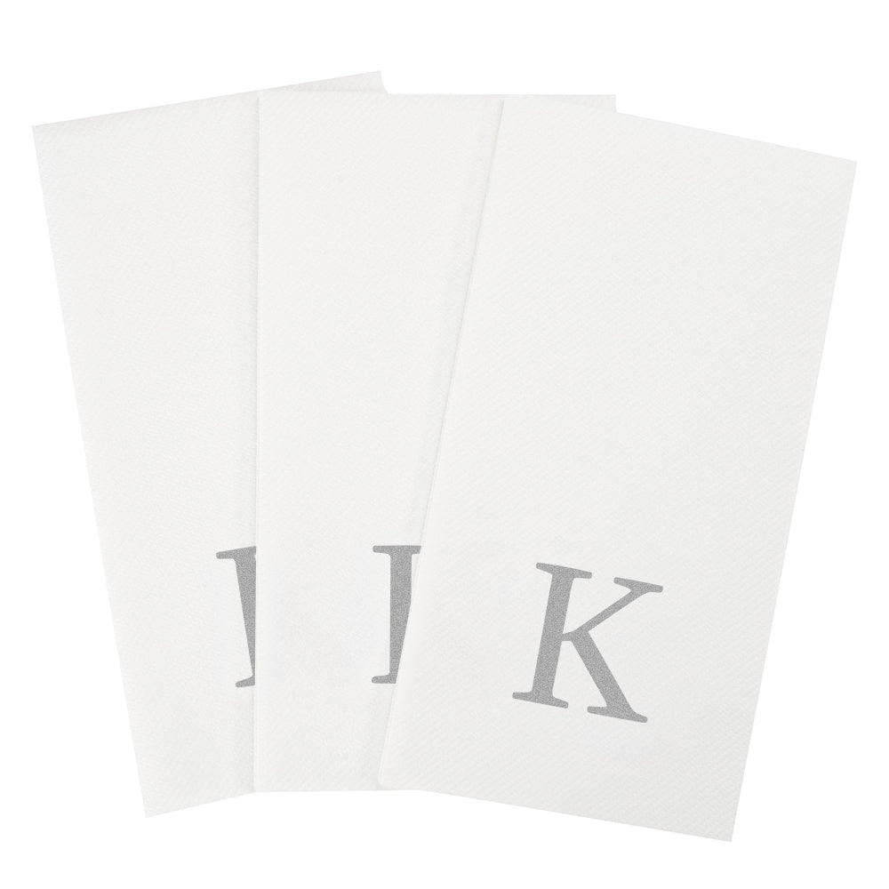 Luxenap Rectangle Silver Letter K White Paper Linen-Feel Guest Towel / Napkin - Air Laid, Sans Serif Font - 15 3/4" x 8" - 2000 count box