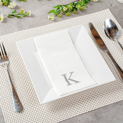 Luxenap Rectangle Silver Letter K White Paper Linen-Feel Guest Towel / Napkin - Air Laid, Sans Serif Font - 15 3/4" x 8" - 2000 count box