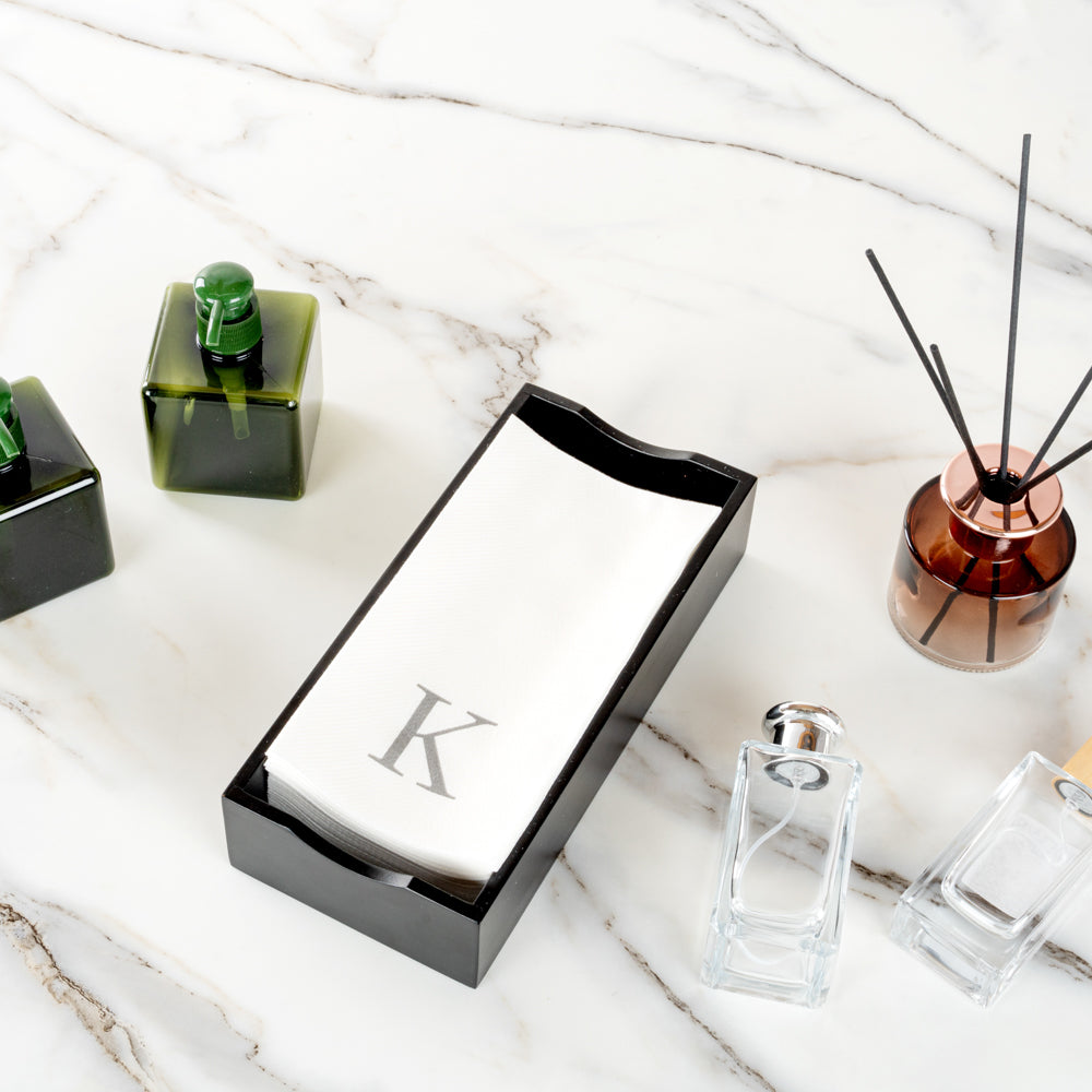Luxenap Rectangle Silver Letter K White Paper Linen-Feel Guest Towel / Napkin - Air Laid, Sans Serif Font - 15 3/4" x 8" - 2000 count box