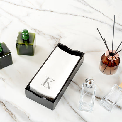 Luxenap Rectangle Silver Letter K White Paper Linen-Feel Guest Towel / Napkin - Air Laid, Sans Serif Font - 15 3/4" x 8" - 2000 count box