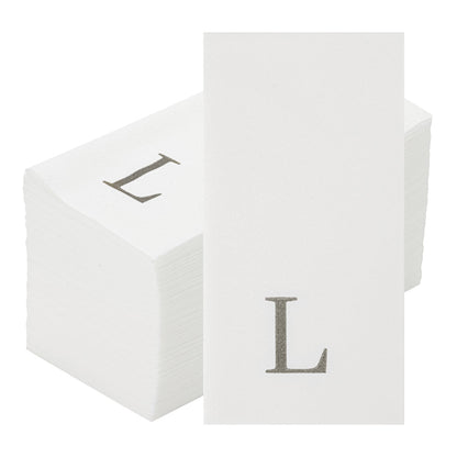 Luxenap Rectangle Silver Letter L White Paper Linen-Feel Guest Towel / Napkin - Air Laid, Sans Serif Font - 15 3/4" x 8" - 50 count box