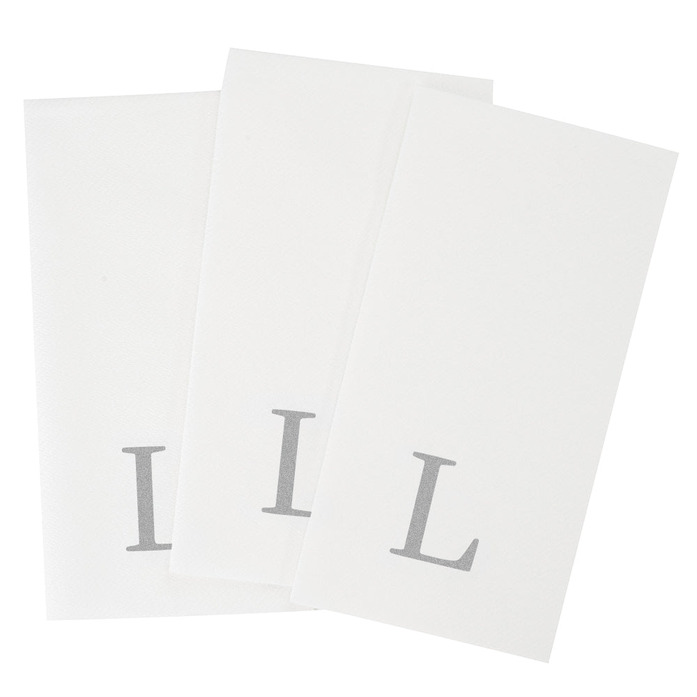 Luxenap Rectangle Silver Letter L White Paper Linen-Feel Guest Towel / Napkin - Air Laid, Sans Serif Font - 15 3/4" x 8" - 2000 count box