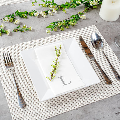 Luxenap Rectangle Silver Letter L White Paper Linen-Feel Guest Towel / Napkin - Air Laid, Sans Serif Font - 15 3/4" x 8" - 2000 count box