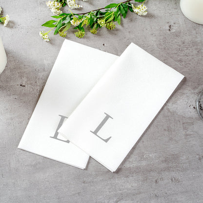 Luxenap Rectangle Silver Letter L White Paper Linen-Feel Guest Towel / Napkin - Air Laid, Sans Serif Font - 15 3/4" x 8" - 2000 count box