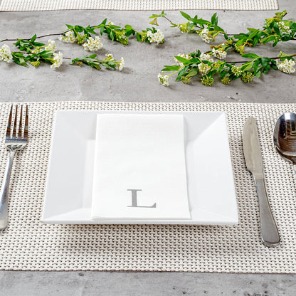 Luxenap Rectangle Silver Letter L White Paper Linen-Feel Guest Towel / Napkin - Air Laid, Sans Serif Font - 15 3/4" x 8" - 2000 count box