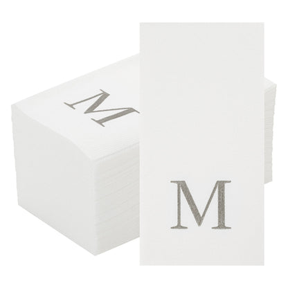 Luxenap Rectangle Silver Letter M White Paper Linen-Feel Guest Towel / Napkin - Air Laid, Sans Serif Font - 15 3/4" x 8" - 2000 count box
