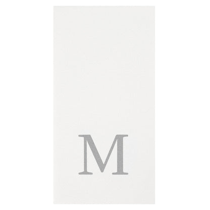 Luxenap Rectangle Silver Letter M White Paper Linen-Feel Guest Towel / Napkin - Air Laid, Sans Serif Font - 15 3/4" x 8" - 50 count box