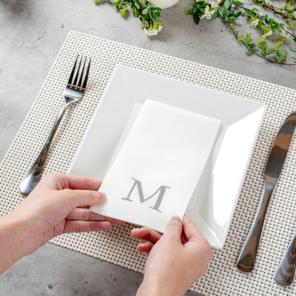 Luxenap Rectangle Silver Letter M White Paper Linen-Feel Guest Towel / Napkin - Air Laid, Sans Serif Font - 15 3/4" x 8" - 50 count box