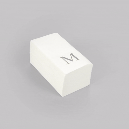 Luxenap Rectangle Silver Letter M White Paper Linen-Feel Guest Towel / Napkin - Air Laid, Sans Serif Font - 15 3/4" x 8" - 2000 count box