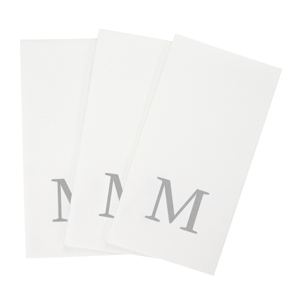 Luxenap Rectangle Silver Letter M White Paper Linen-Feel Guest Towel / Napkin - Air Laid, Sans Serif Font - 15 3/4" x 8" - 2000 count box