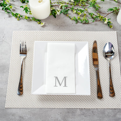 Luxenap Rectangle Silver Letter M White Paper Linen-Feel Guest Towel / Napkin - Air Laid, Sans Serif Font - 15 3/4" x 8" - 2000 count box