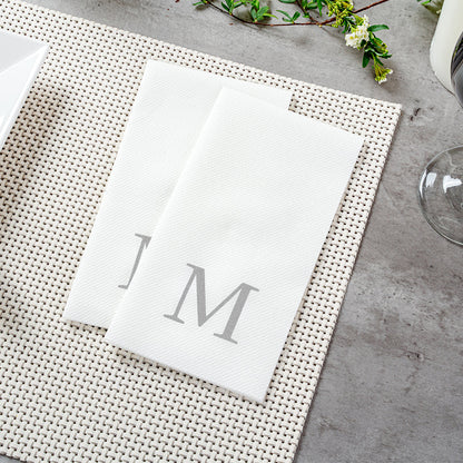 Luxenap Rectangle Silver Letter M White Paper Linen-Feel Guest Towel / Napkin - Air Laid, Sans Serif Font - 15 3/4" x 8" - 2000 count box