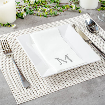 Luxenap Rectangle Silver Letter M White Paper Linen-Feel Guest Towel / Napkin - Air Laid, Sans Serif Font - 15 3/4" x 8" - 2000 count box