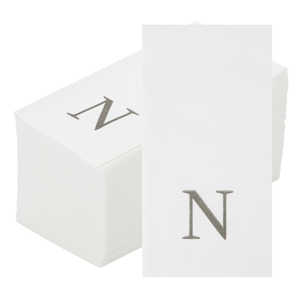 Luxenap Rectangle Silver Letter N White Paper Linen-Feel Guest Towel / Napkin - Air Laid, Sans Serif Font - 15 3/4" x 8" - 50 count box