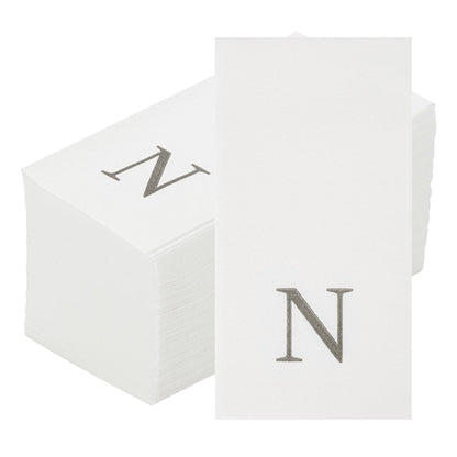 Luxenap Rectangle Silver Letter N White Paper Linen-Feel Guest Towel / Napkin - Air Laid, Sans Serif Font - 15 3/4" x 8" - 50 count box