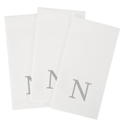 Luxenap Rectangle Silver Letter N White Paper Linen-Feel Guest Towel / Napkin - Air Laid, Sans Serif Font - 15 3/4" x 8" - 50 count box