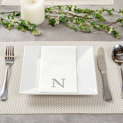 Luxenap Rectangle Silver Letter N White Paper Linen-Feel Guest Towel / Napkin - Air Laid, Sans Serif Font - 15 3/4" x 8" - 50 count box